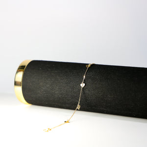 14K Gold Hanging Hearts Bracelet Model-AB0037 - Charlie & Co. Jewelry