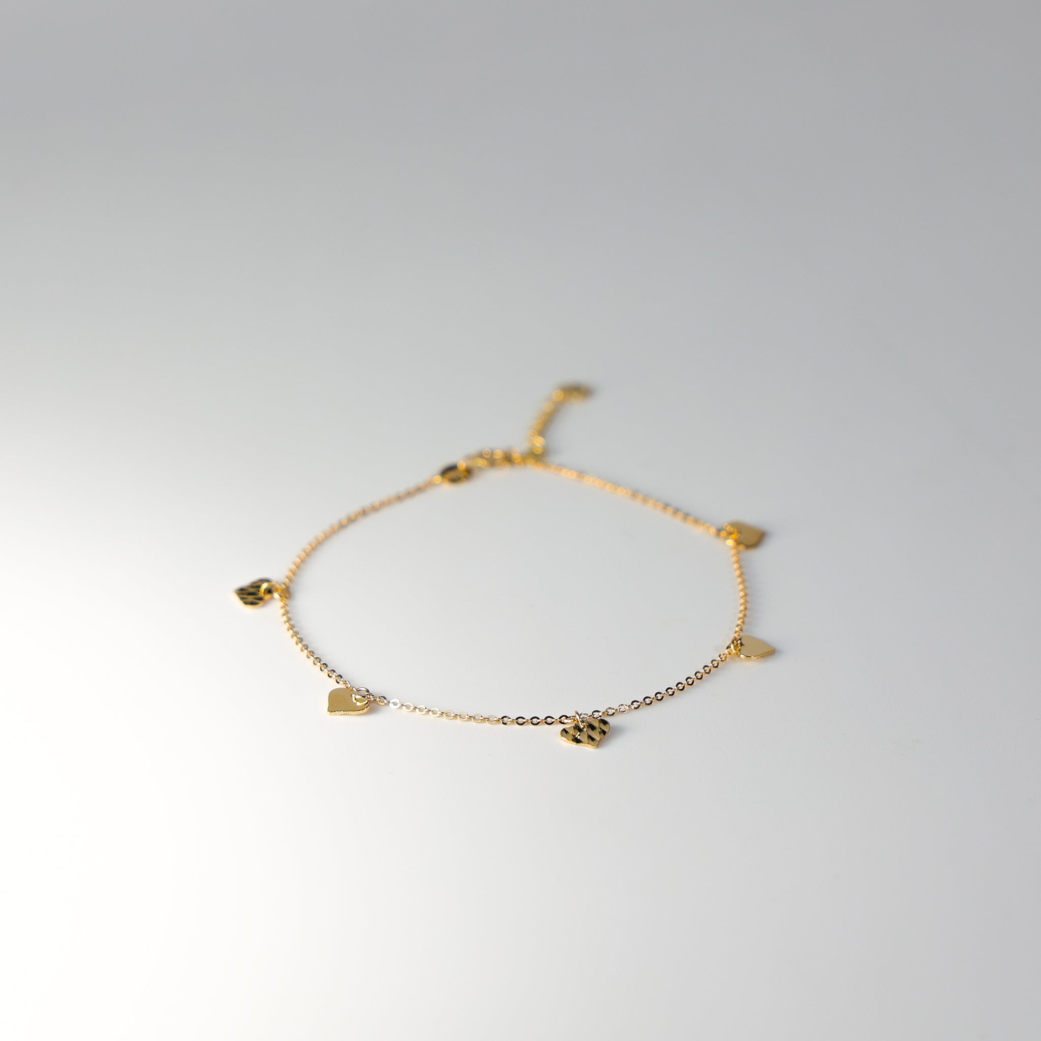 14K Gold Hanging Hearts Bracelet Model-AB0037 - Charlie & Co. Jewelry