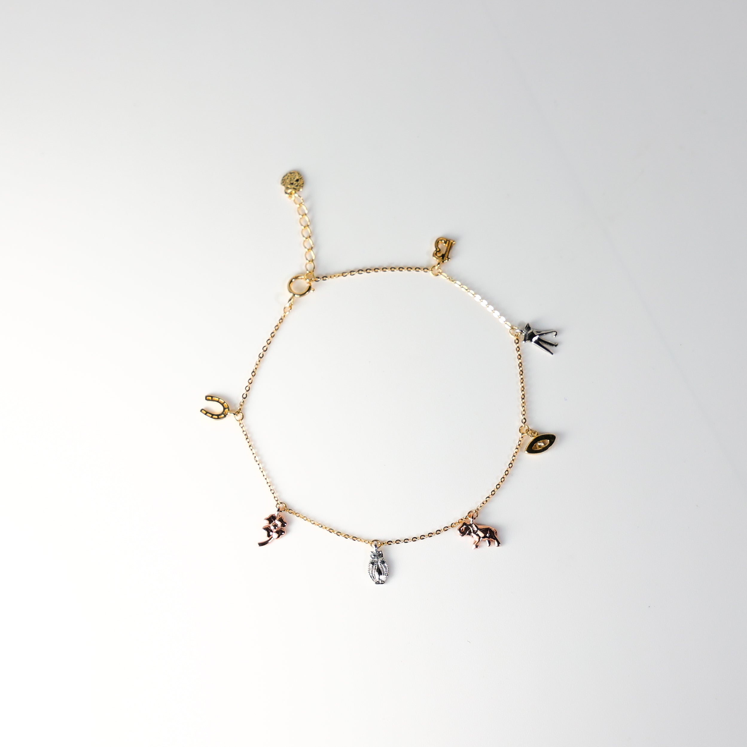 14K Gold Tiny Lucky Charm Bracelet Model-AB0550 - Charlie & Co. Jewelry