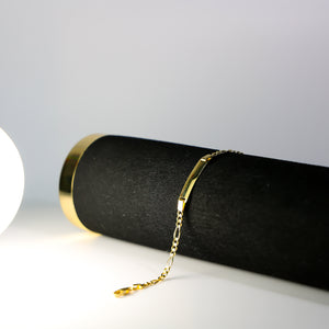 14K Gold ID Bracelet 3MM Figaro Link Model-AB0102 - Charlie & Co. Jewelry