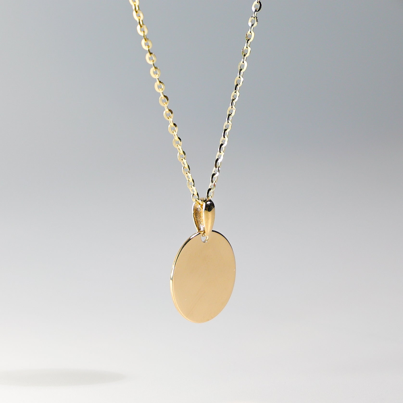 14K Gold Engravable Plate Round Pendant Model-2424 - Charlie & Co. Jewelry