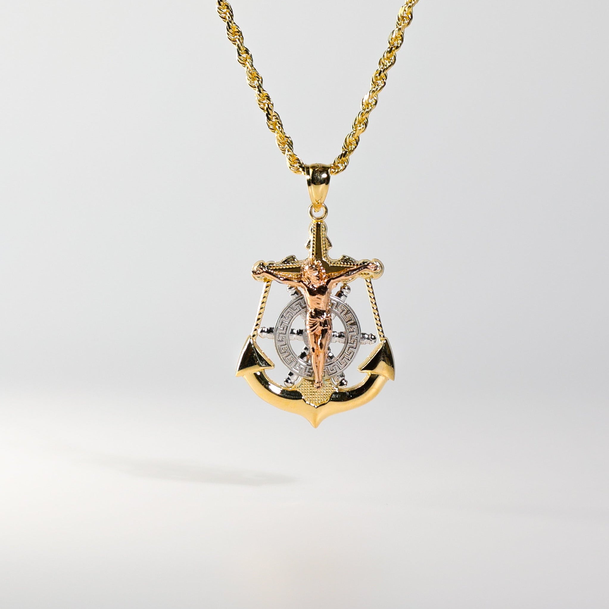 Gold Crucifix Anchor Mariner Pendant Model-0113 - Charlie & Co. Jewelry