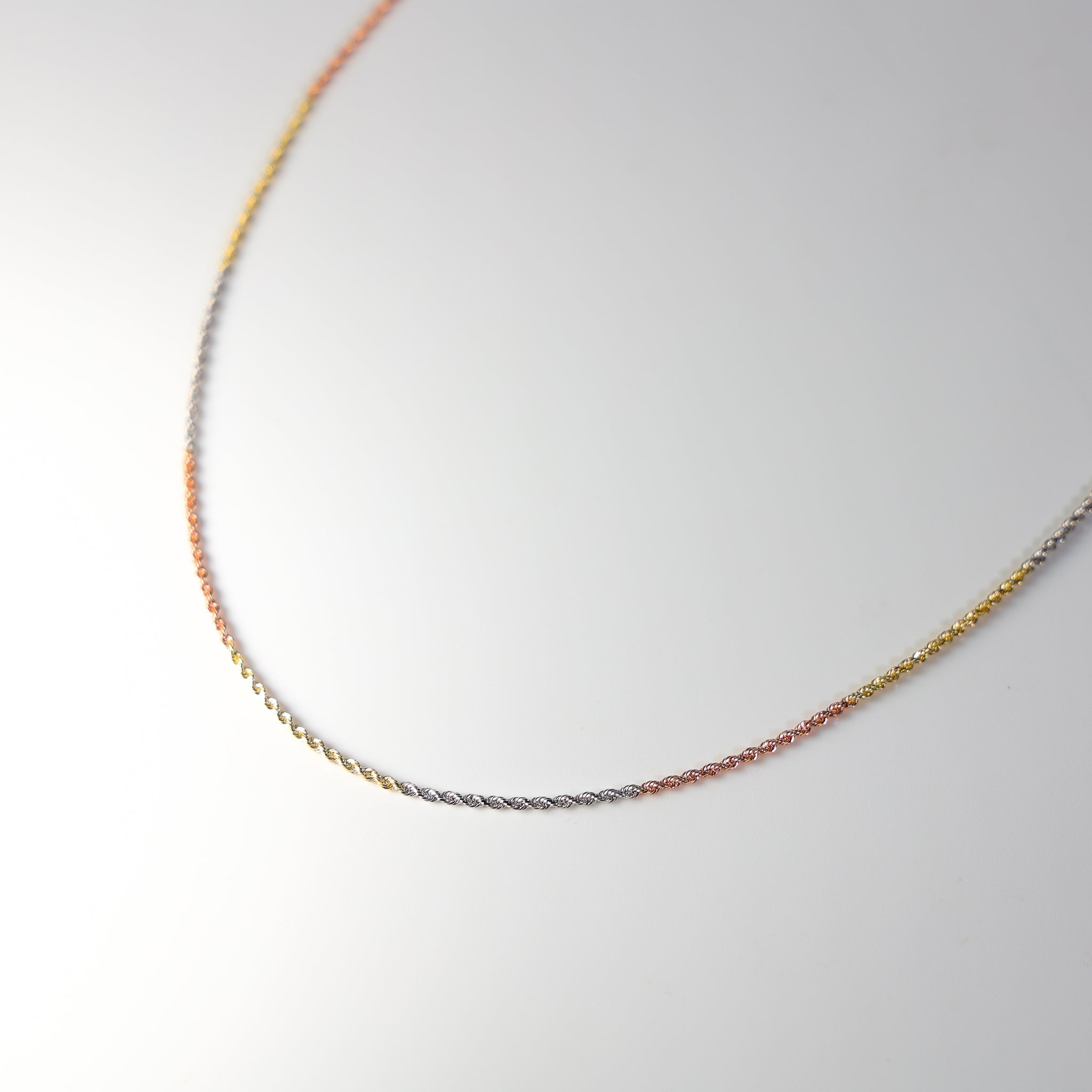 1.5mm Solid 14K Gold Tri Colors Rope Chain Model-0392 - Charlie & Co. Jewelry