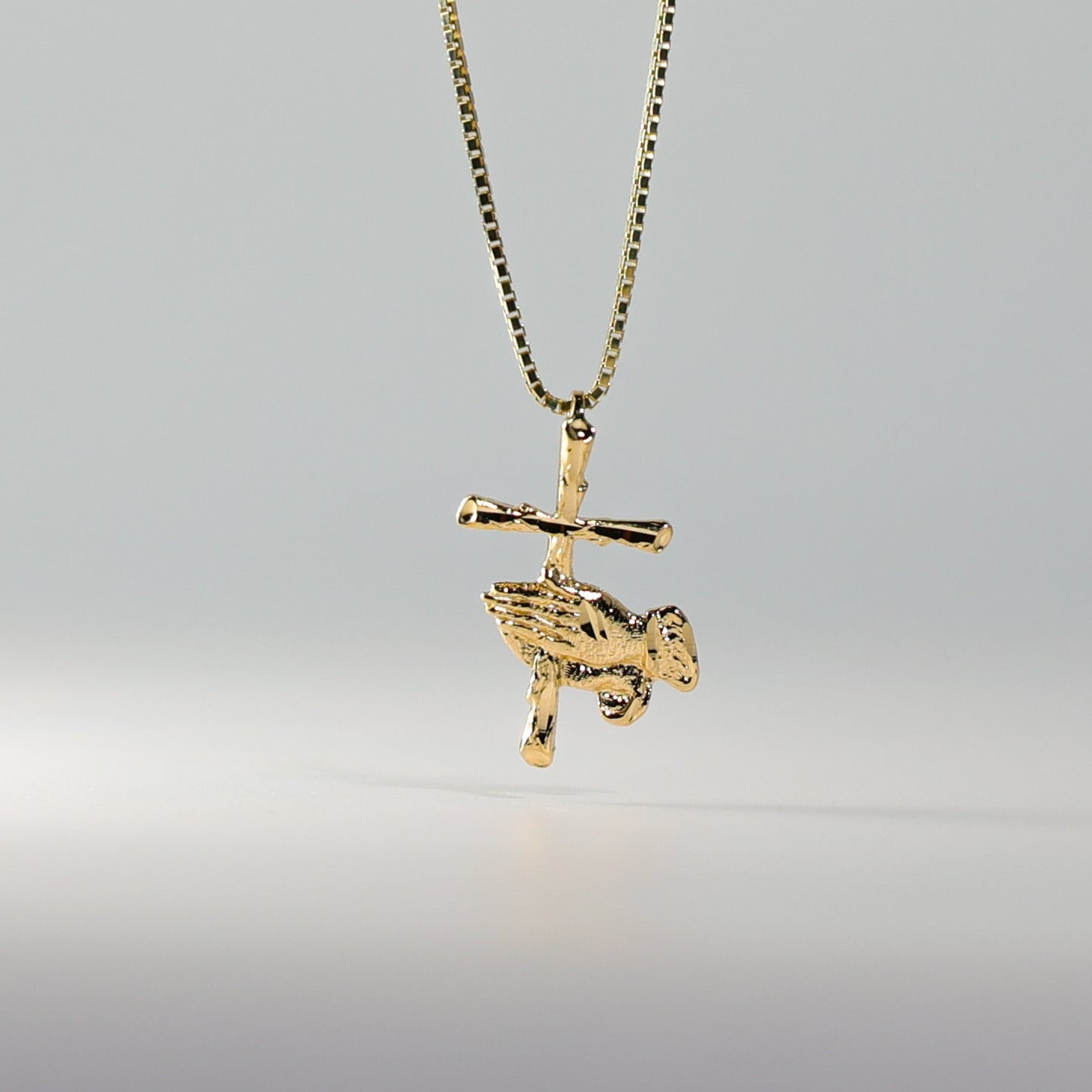 Gold Praying Hand with Cross Pendant Model-1480 - Charlie & Co. Jewelry
