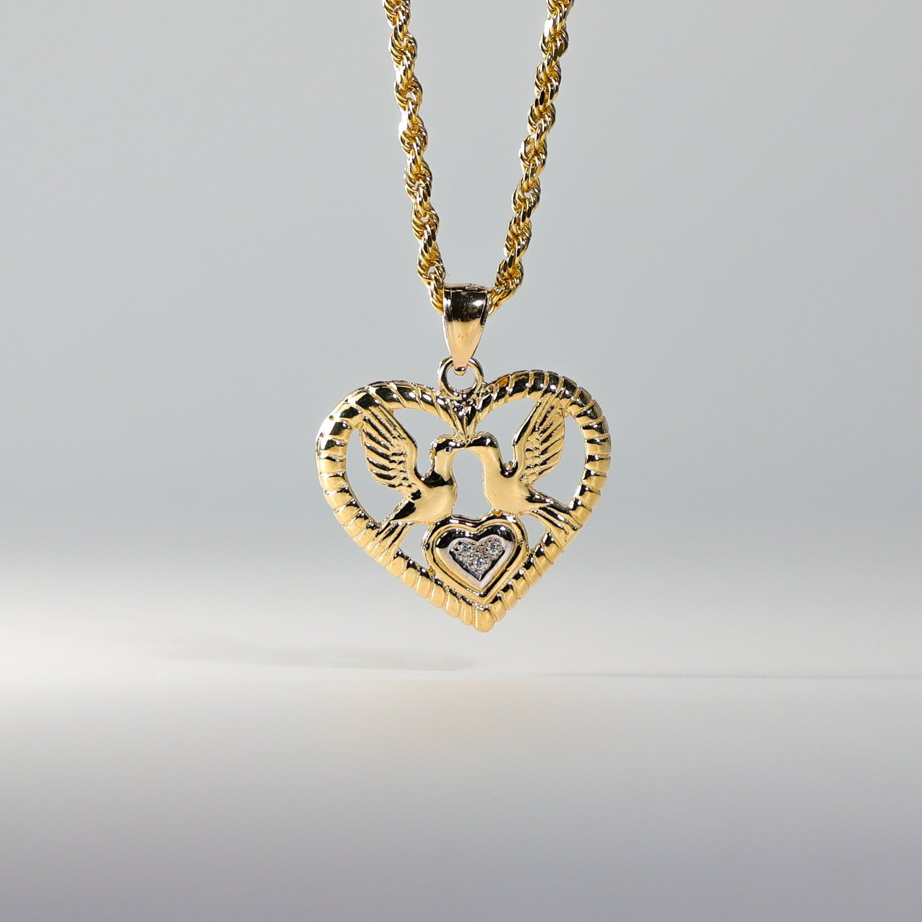 14K Gold Holy Spirit Doves In Heart Pendant - Model 1499 | Charlie