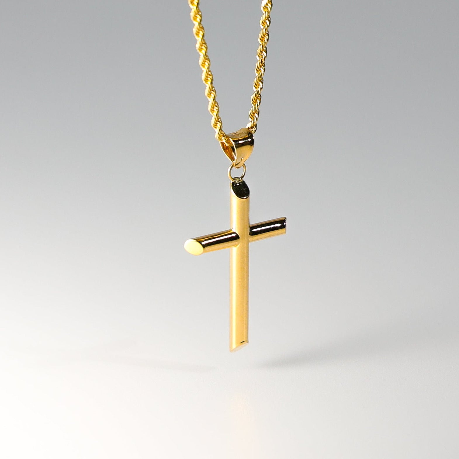 Gold Classic Tube Cross Pendant Model-16 - Charlie & Co. Jewelry