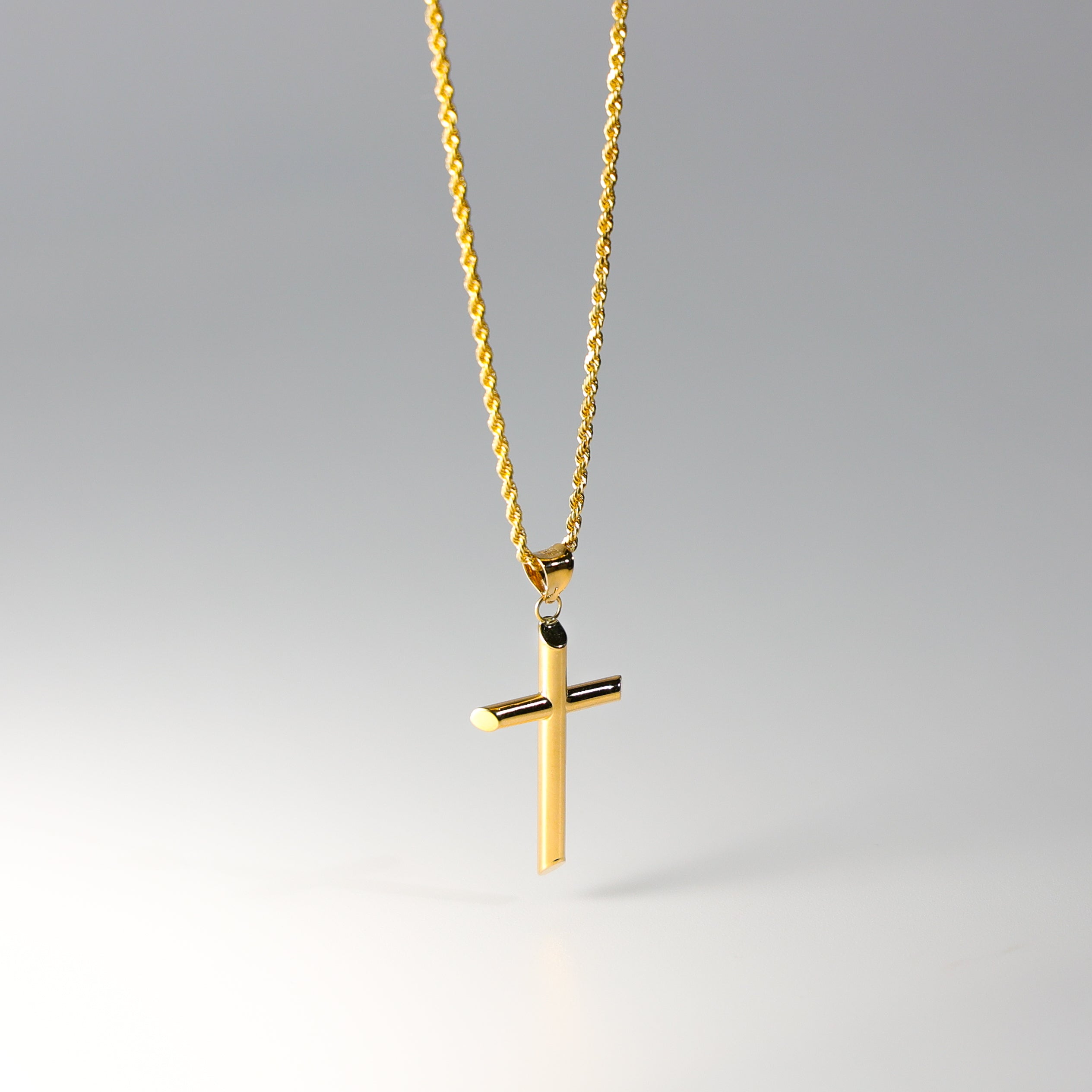 Gold Classic Tube Cross Pendant Model-16 - Charlie & Co. Jewelry