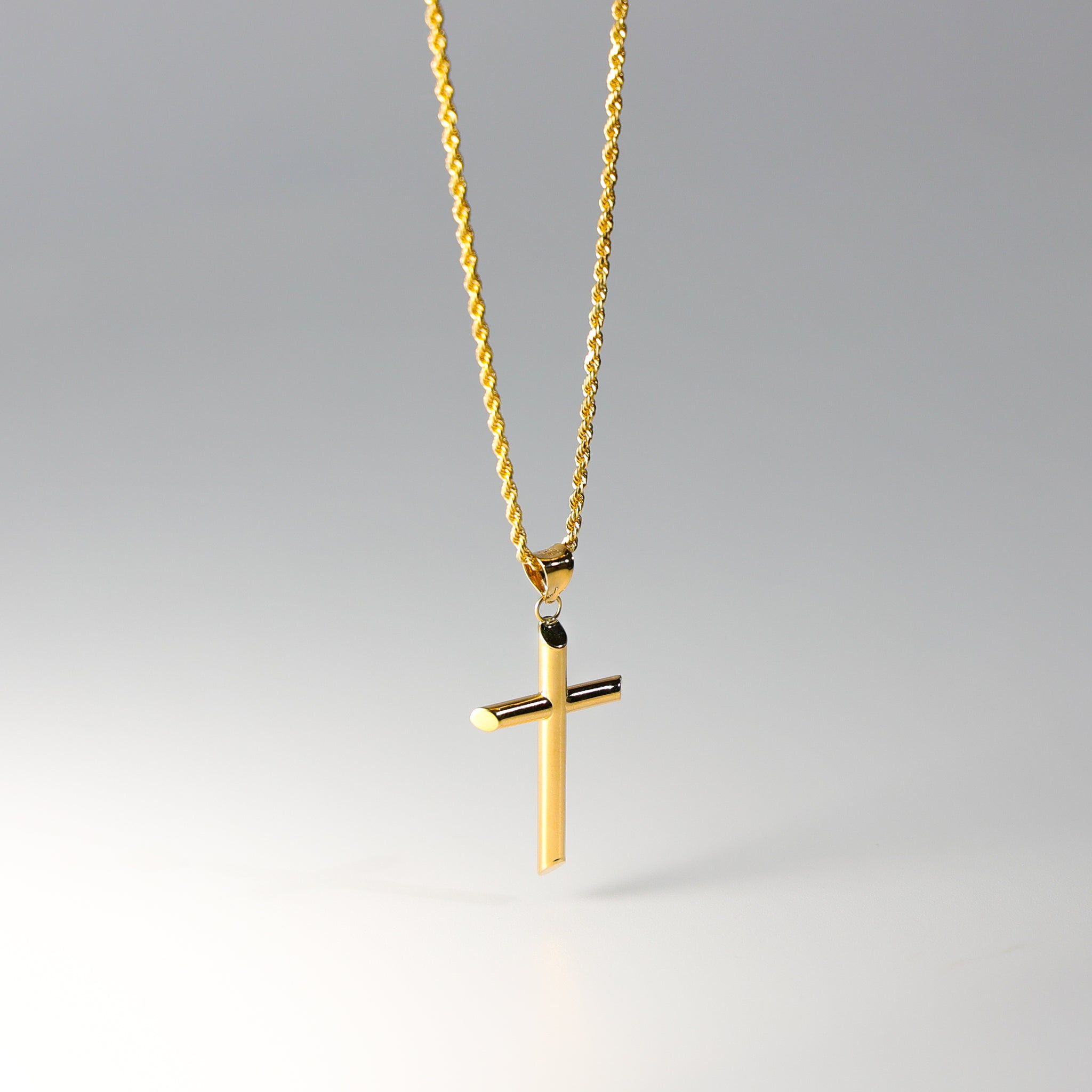 Gold Classic Tube Cross Pendant Model-16 - Charlie & Co. Jewelry