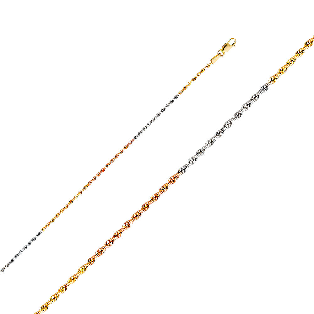 1.5mm Solid 14K Gold Tri Colors Rope Chain Model-0392 - Charlie & Co. Jewelry