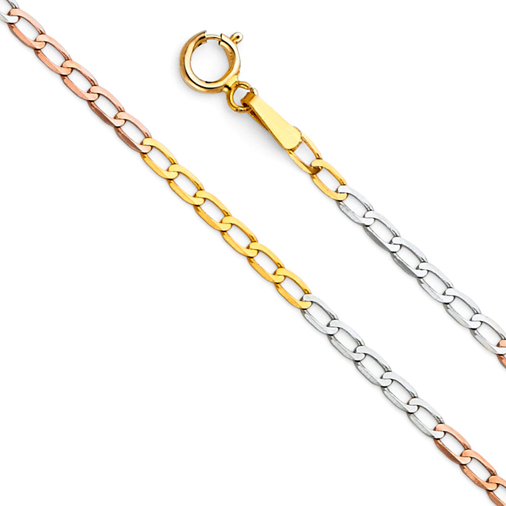 1.7mm Solid 14K Gold Tri Colors Figaro Link Chain Model-0489 - Charlie & Co. Jewelry