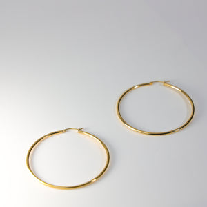 Gold Huggie Hoop Earrings 55 MM Wide Model-0135 - Charlie & Co. Jewelry