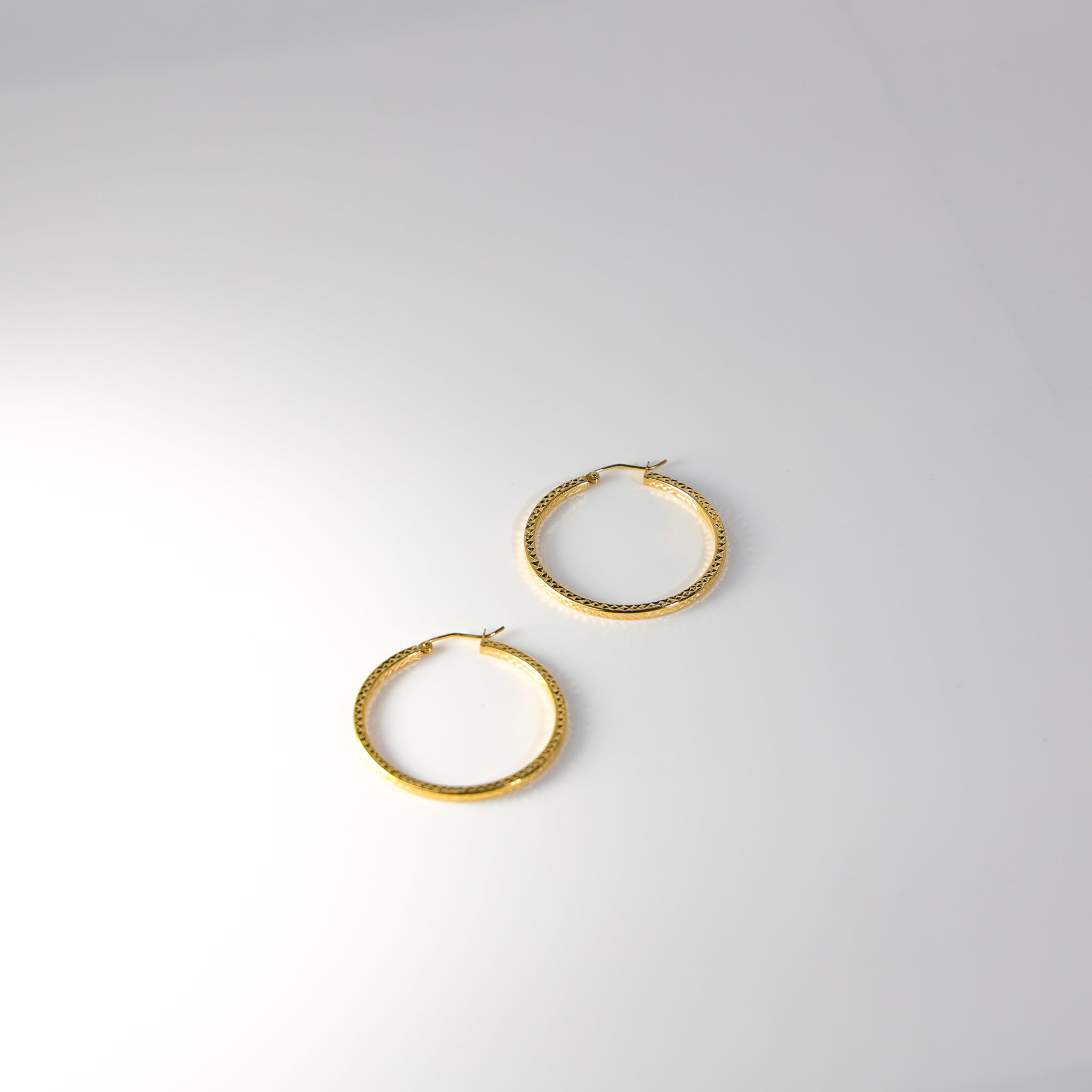 Gold Diamond Cut Hoop Earrings 34 MM Wide Model-0938 - Charlie & Co. Jewelry