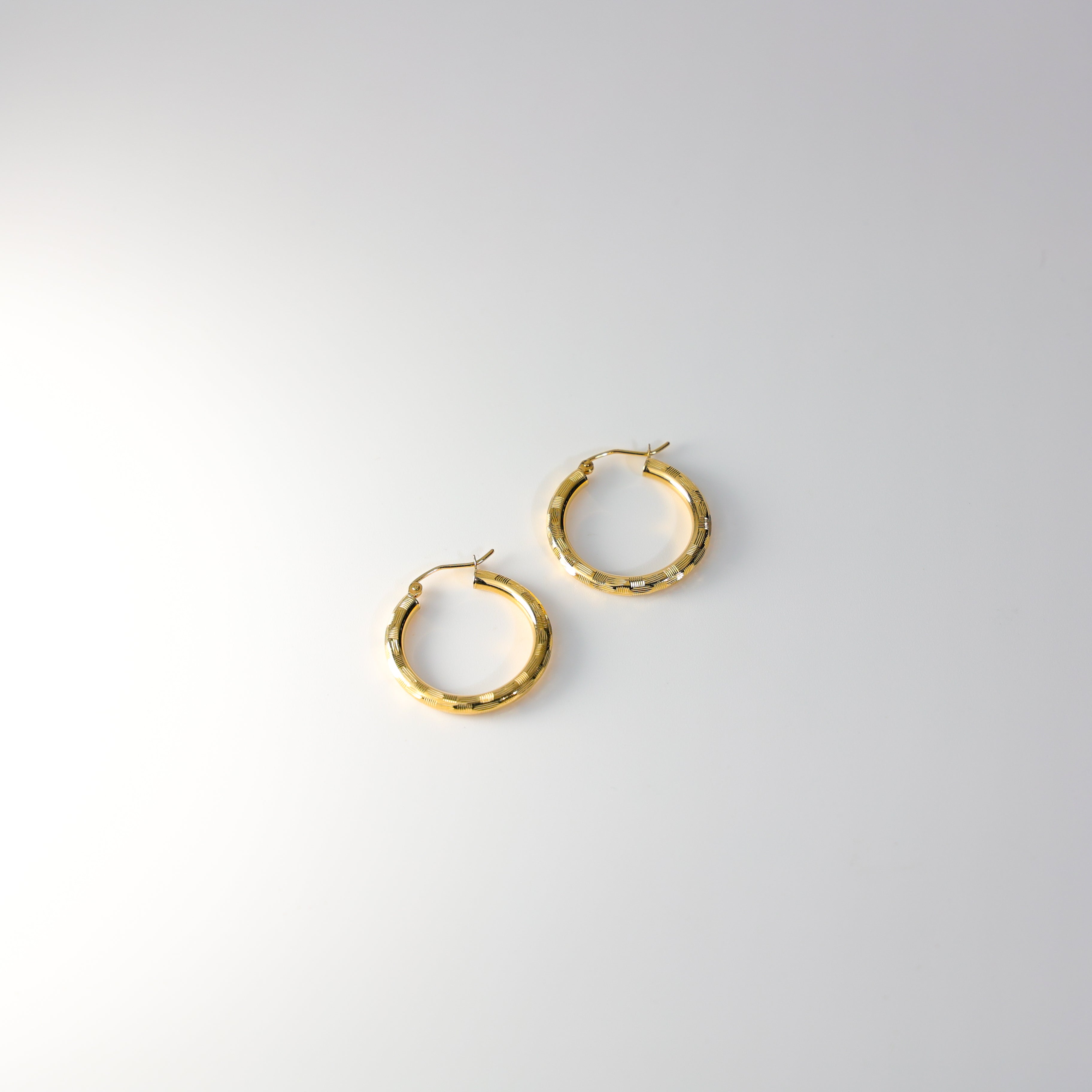 Gold Diamond Cut Huggie Hoop Earrings 25MM Wide Model-1013 - Charlie & Co. Jewelry