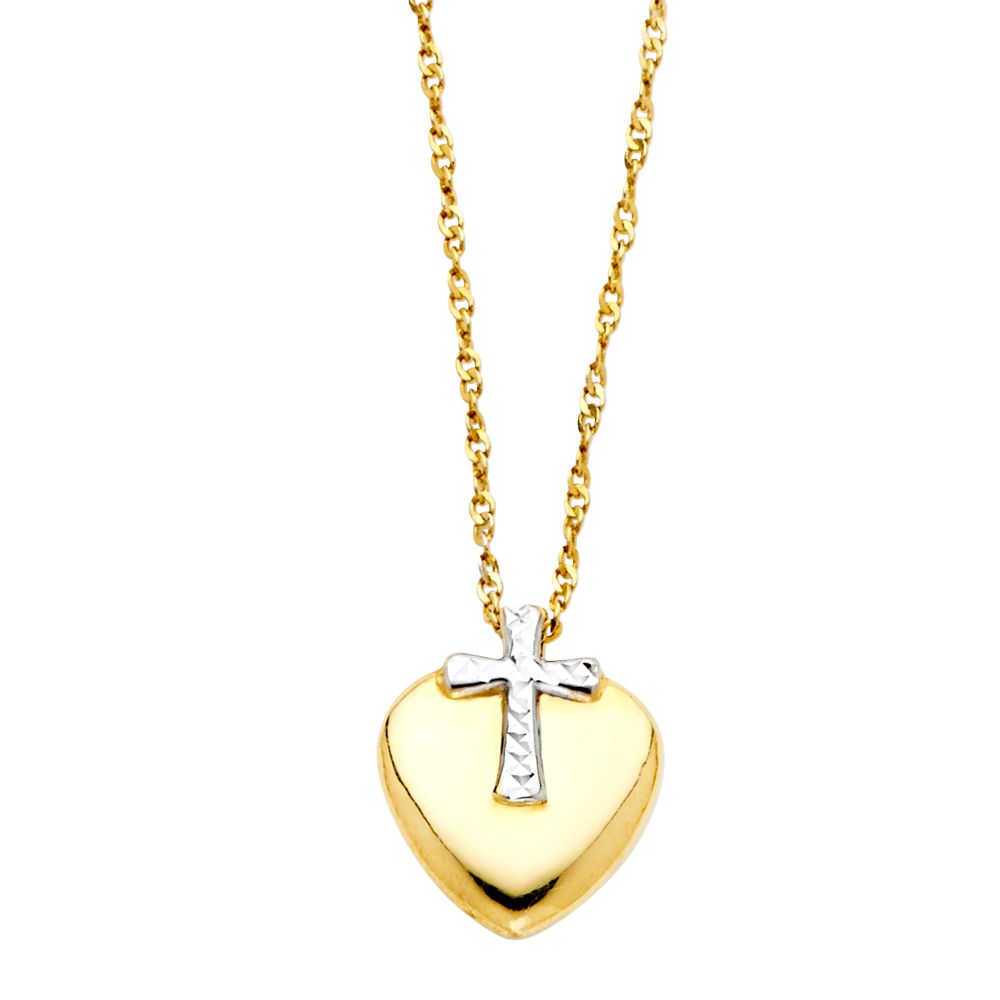 Gold Heart Cross Charm Necklace Model-NK0150 - Charlie & Co. Jewelry