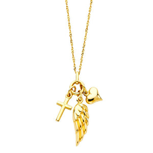 Gold Angel Wing Cross And Heart Necklace Model-NK0152 - Charlie & Co. Jewelry