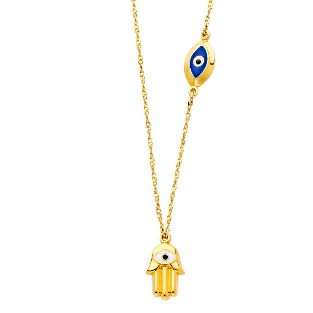 Gold Evil Eye Hamsa Charm Necklace Model-NK0153 - Charlie & Co. Jewelry