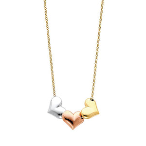 Gold Three Hearts Necklace Model-NK0069 - Charlie & Co. Jewelry