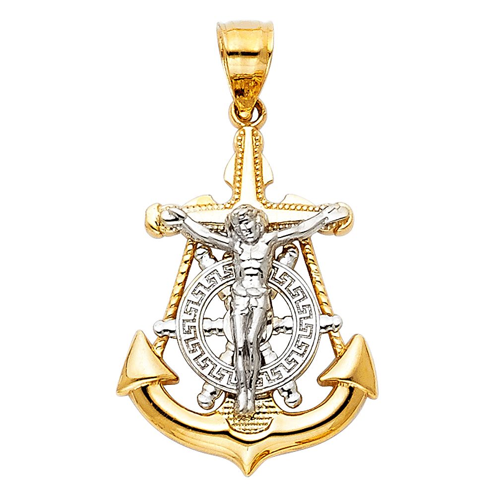 Gold Crucifix Anchor Mariner Pendant Model-0111 - Charlie & Co. Jewelry