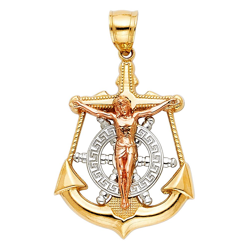 Gold Crucifix Anchor Mariner Pendant Model-0113 - Charlie & Co. Jewelry