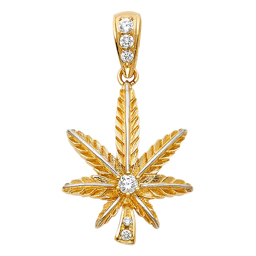 14K Yellow Gold Baked Green Enamel Marijuana Leaf newest / Cannabis Leaf Charm / Pendant optional 14K Gold/GF Cable Link Chain 16