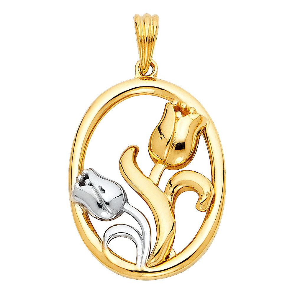 Gold 2 Tones Rose Pendant Model-1737 - Charlie & Co. Jewelry