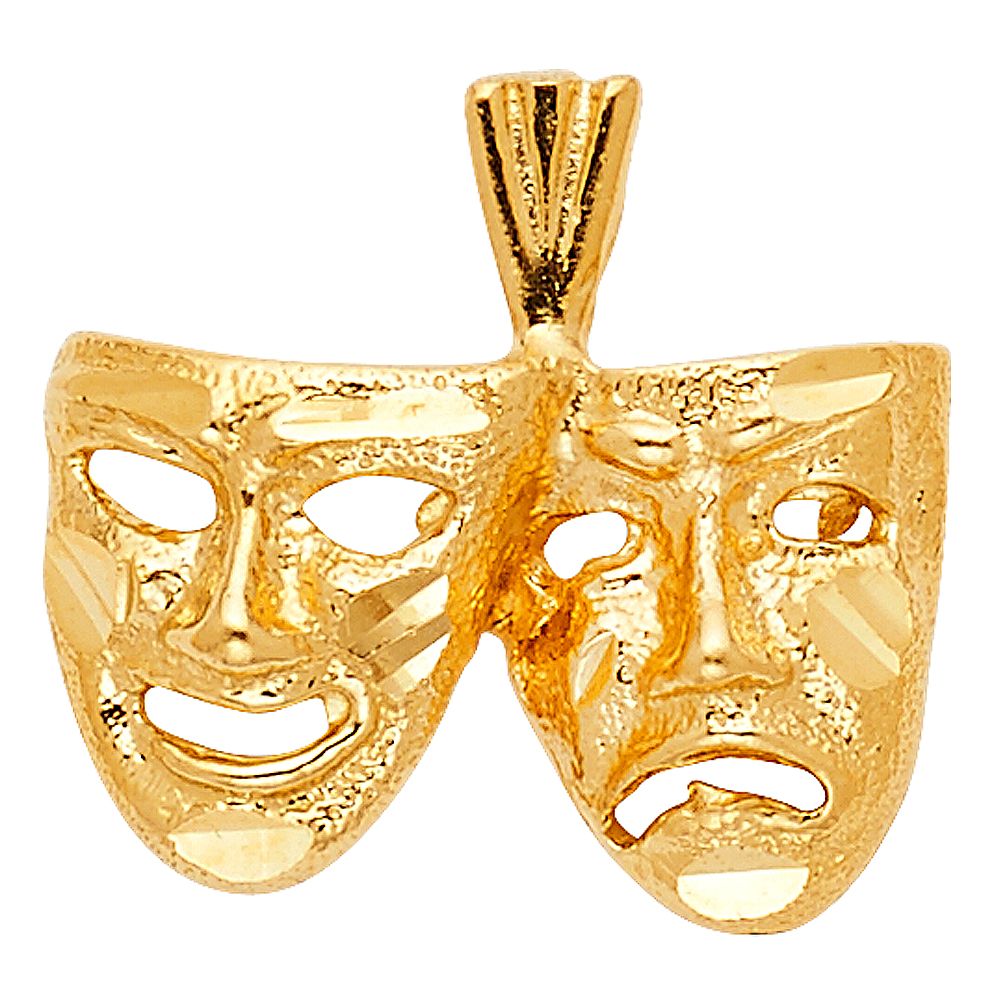 Gold Comedy Tragedy Mask Pendant Model-1799 - Charlie & Co. Jewelry