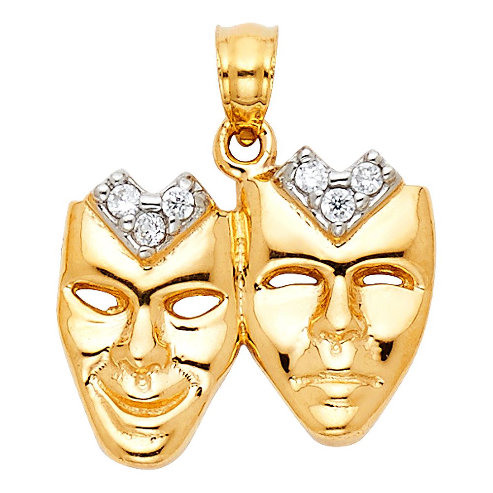 Gold CZ Stones Mask Heart Pendant Model-1800 - Charlie & Co. Jewelry