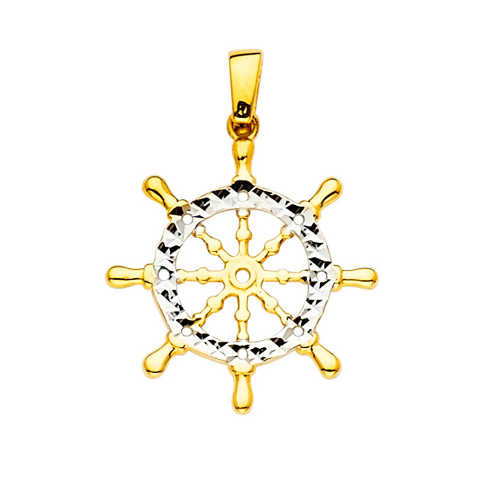 Gold Two Tone Boat Wheel Pendant Model-2333 - Charlie & Co. Jewelry