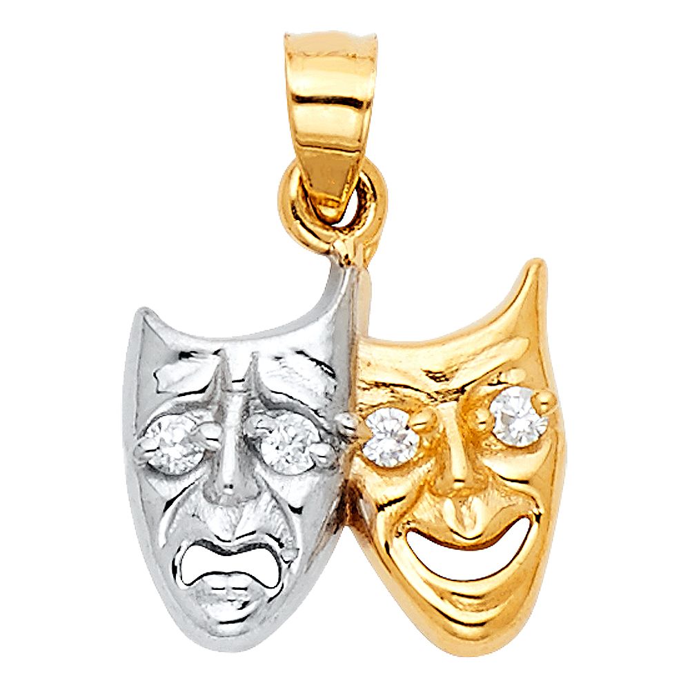 Gold Comedy Tragedy Mask Pendant Model-441 - Charlie & Co. Jewelry