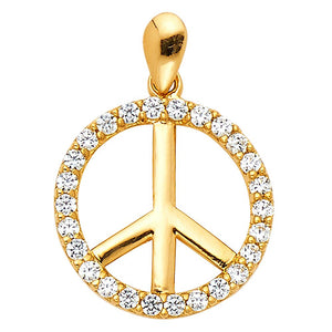Gold Peace Sign CZ Pendant Model-592 - Charlie & Co. Jewelry