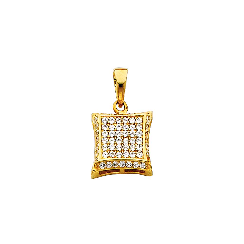 Gold 10mm Curved Square CZ Pendant Model-686 - Charlie & Co. Jewelry