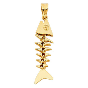 Gold Motion Fish Bone Pendant Model-834 - Charlie & Co. Jewelry