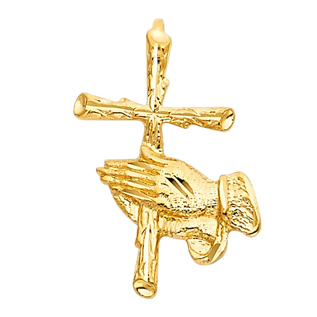 Gold Praying Hand with Cross Pendant Model-1480 - Charlie & Co. Jewelry