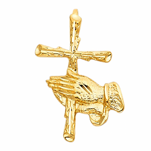 Gold Praying Hand with Cross Pendant Model-1480 - Charlie & Co. Jewelry