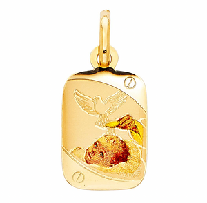 Gold Baptism Enamel Plate Pendant Model-0220 - Charlie & Co. Jewelry