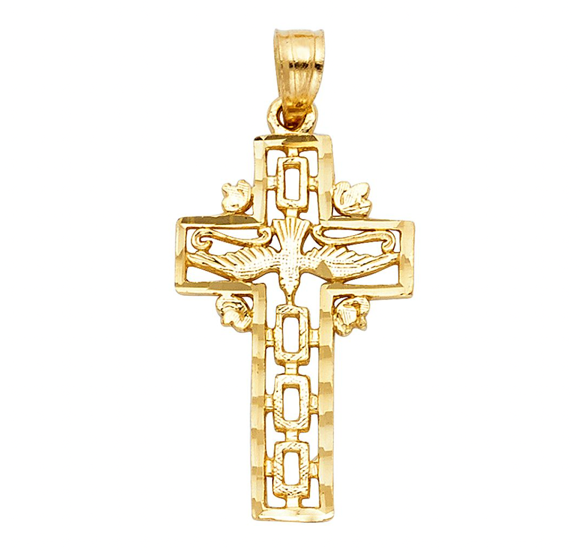 Gold Cross With Holy Spirit Dove Pendant Model-1462 - Charlie & Co. Jewelry