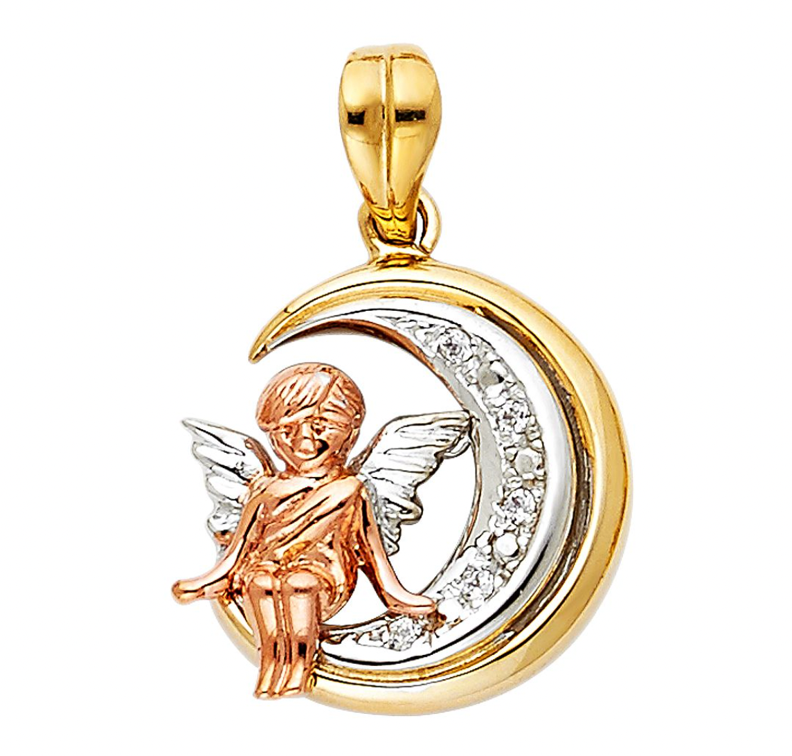 Gold Angel Sitting On The Moon Pendant Model-1558 - Charlie & Co. Jewelry