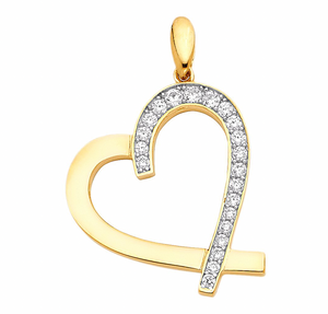 Gold CZ Stones Heart Pendant Model-1770 - Charlie & Co. Jewelry