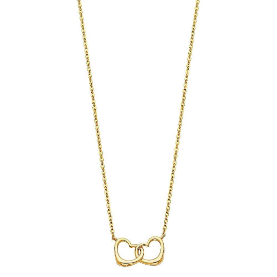 14K Dainty Gold Two Hearts Necklace Model-NK0101 - Charlie & Co. Jewelry