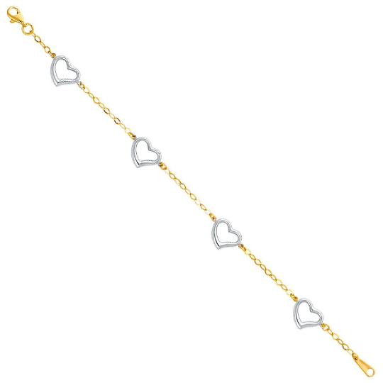 14K Gold Open Hearts Bracelet Model-AB0172 - Charlie & Co. Jewelry