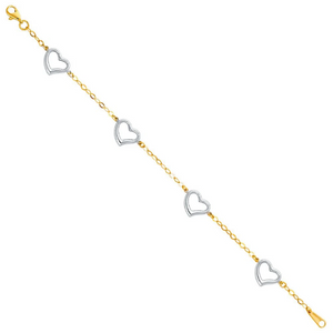 14K Gold Open Hearts Bracelet Model-AB0172 - Charlie & Co. Jewelry