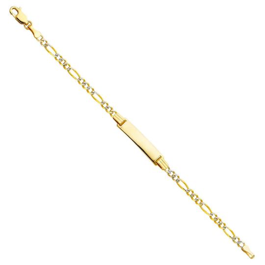 14K Gold Figaro Link ID Bracelet 3MM Diamond Cut Model-AB105 - Charlie & Co. Jewelry