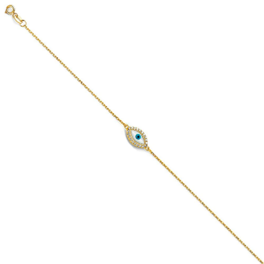 14K Gold Evil Eye Chain Bracelet Model-AB0559 - Charlie & Co. Jewelry