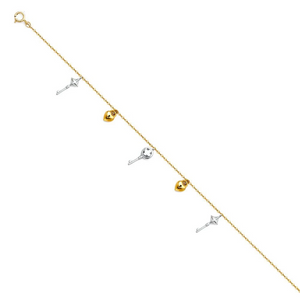 14K Gold Hanging Lock Key Charms Bracelet Model-AB0307 - Charlie & Co. Jewelry