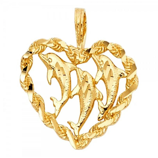 Gold Triple Dolphin Heart Pendant Model-1677 - Charlie & Co. Jewelry