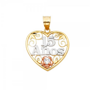 Gold Sweet 15 Anos Heart Pendant Model-357 - Charlie & Co. Jewelry