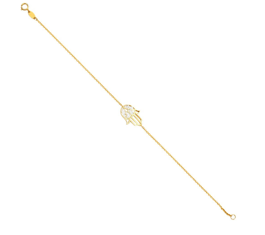 14K Gold Hamsa Hand Bracelet Model-AB0675 - Charlie & Co. Jewelry