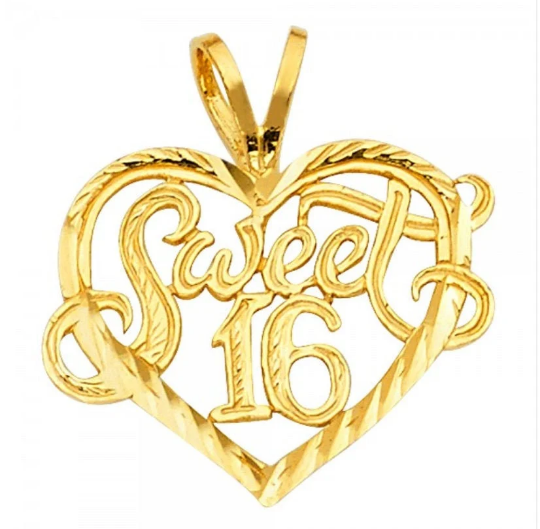 Gold Sweet 16 Heart Pendant Model-1918 - Charlie & Co. Jewelry