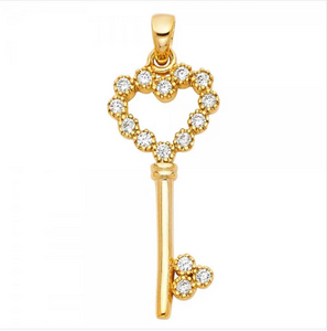 Gold CZ Heart Key Pendant Model-1723 - Charlie & Co. Jewelry