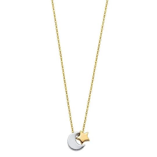 14K Gold Moon and Star Necklace Model-NK0224 - Charlie & Co. Jewelry